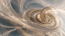 Surreal spiral structure representing mitochondrial energy, metabolic sensing, and cellular signaling.
